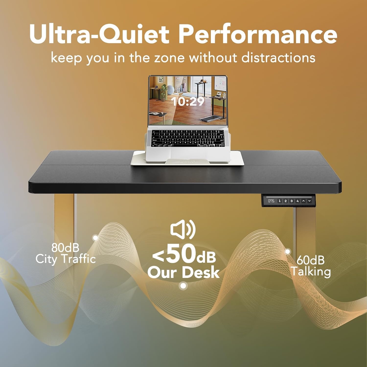 image:imageHUANUO 55 x 28 inch Electric Standing Desk Adjustable Height 4 Memory Height Settings Sit Stand Up Desk for Home Office amp Computer Workstation WhiteBlackgold Frame