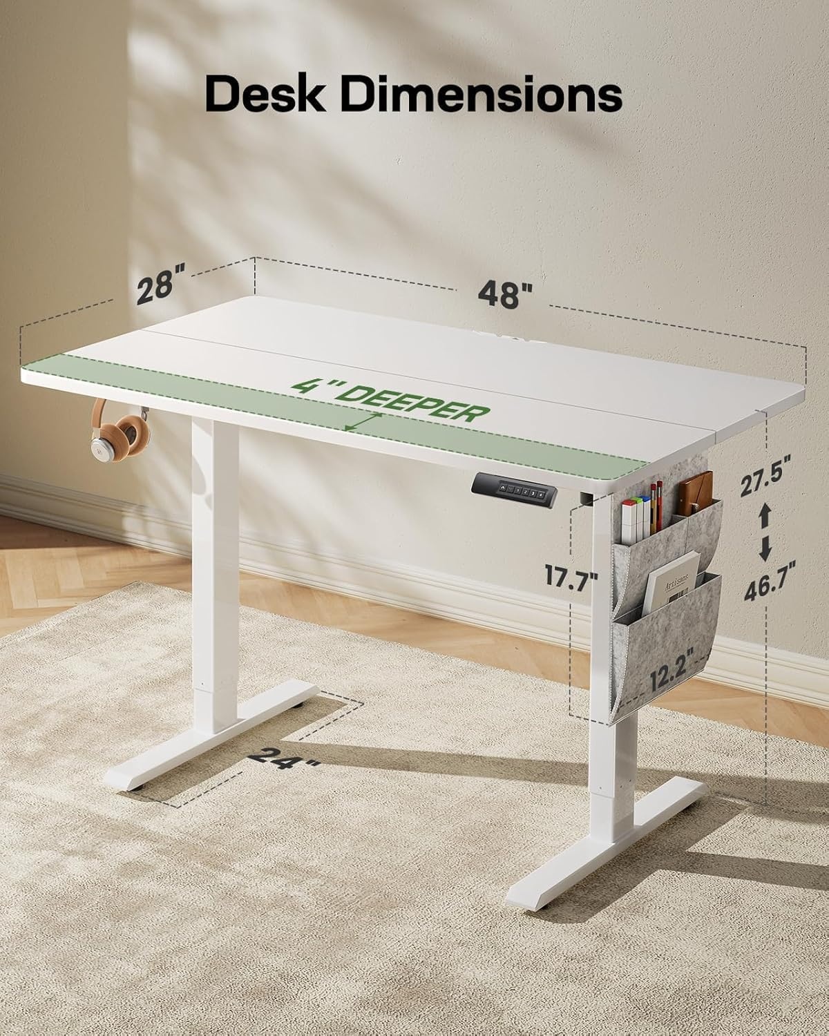 image:imageHUANUO 55 x 28 inch Electric Standing Desk Adjustable Height 4 Memory Height Settings Sit Stand Up Desk for Home Office amp Computer Workstation WhiteWhite