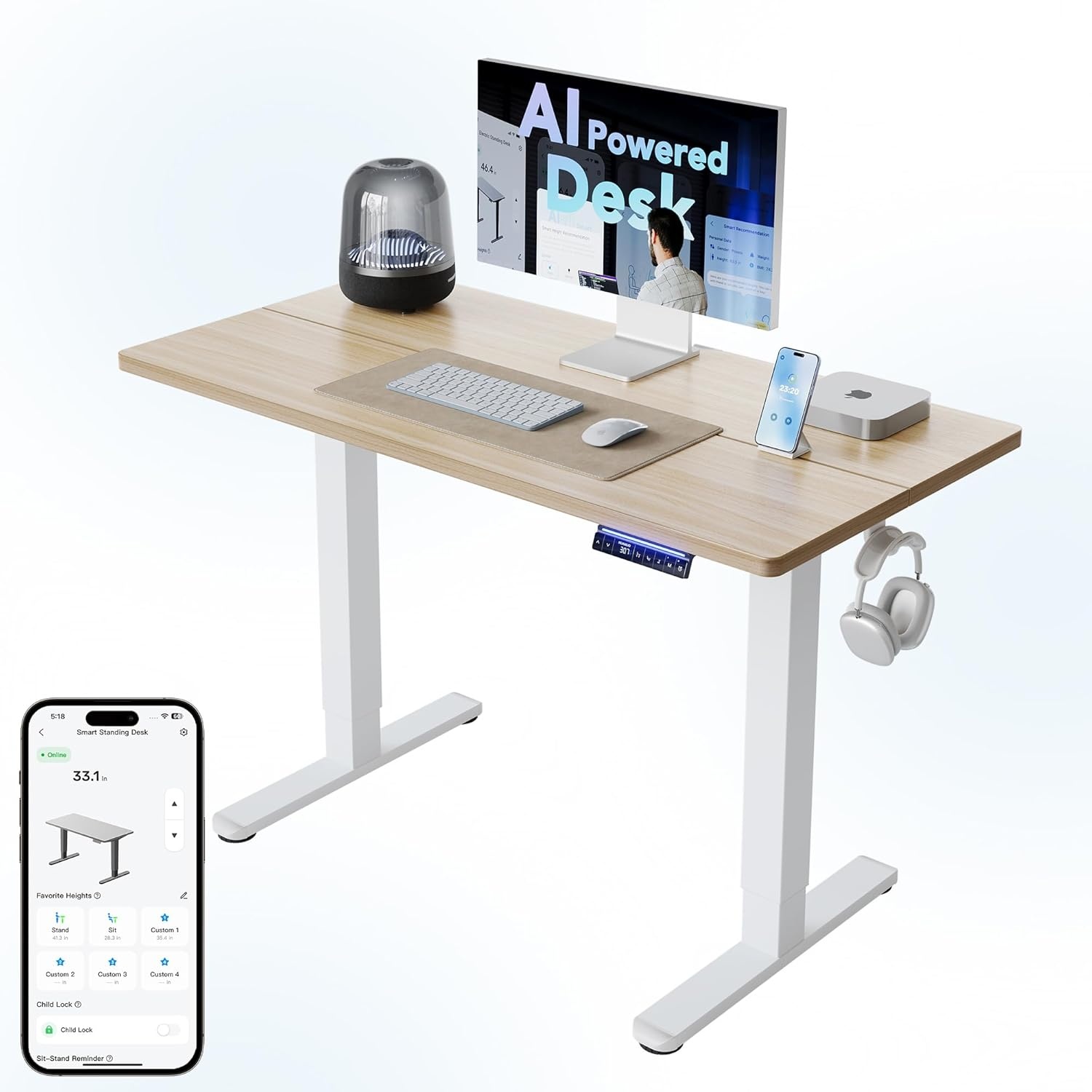 image:imageHUANUO 55 x 28 inch Electric Standing Desk Adjustable Height 4 Memory Height Settings Sit Stand Up Desk for Home Office amp Computer Workstation WhiteNatural