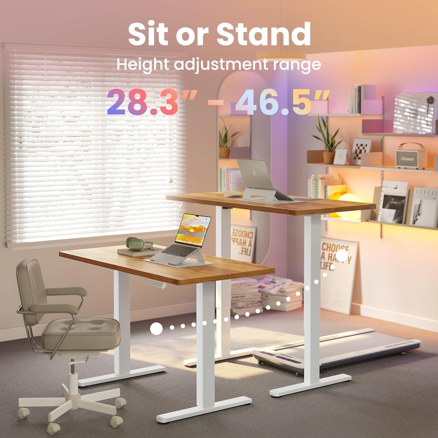 image:imageHUANUO 55 x 28 inch Electric Standing Desk Adjustable Height 4 Memory Height Settings Sit Stand Up Desk for Home Office amp Computer Workstation WhiteLight Vintage Brown