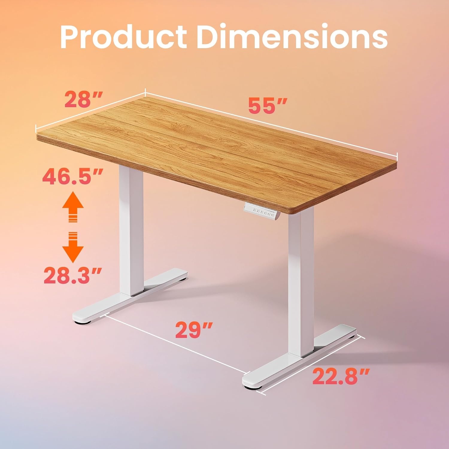 image:imageHUANUO 55 x 28 inch Electric Standing Desk Adjustable Height 4 Memory Height Settings Sit Stand Up Desk for Home Office amp Computer Workstation WhiteLight Vintage Brown