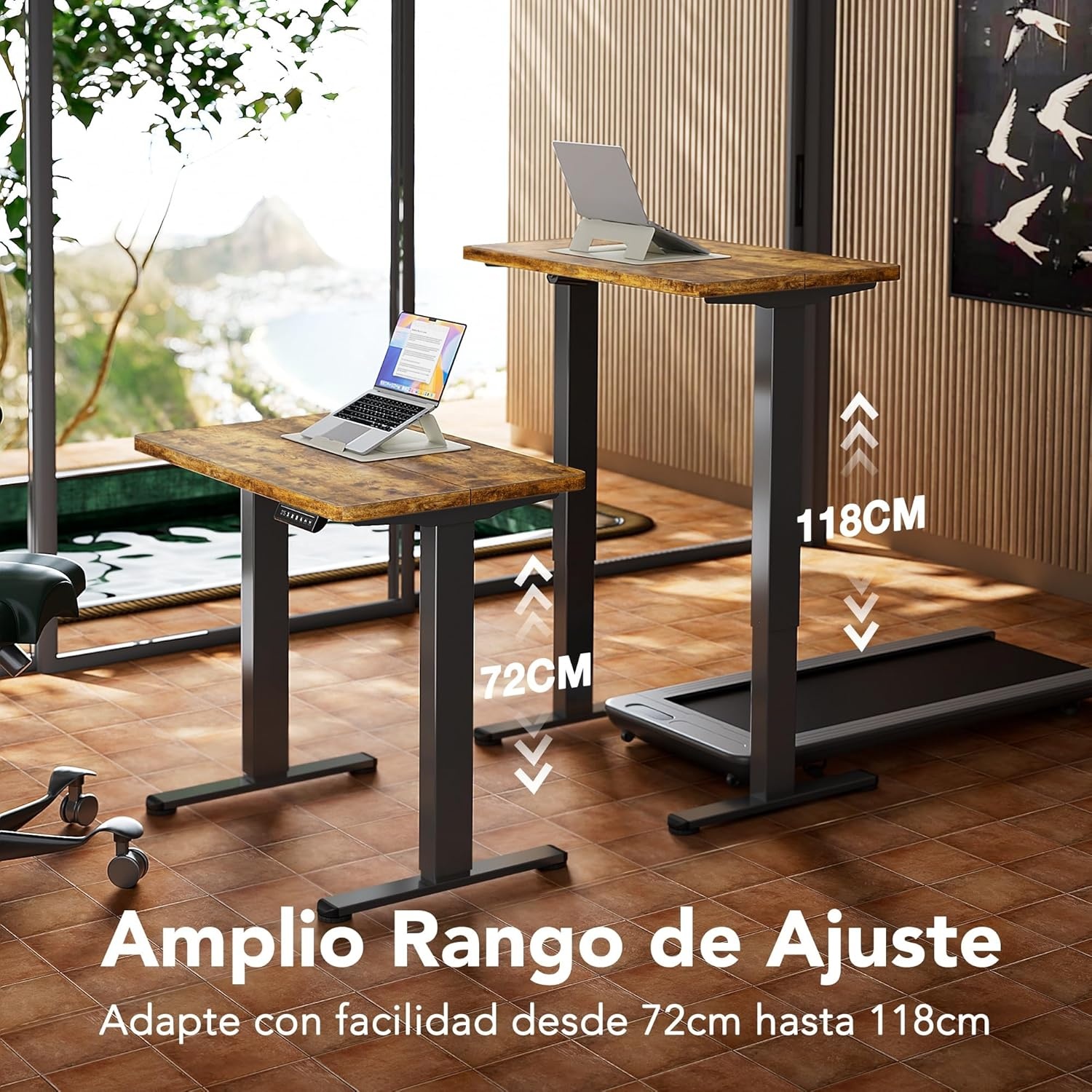 image:imageHUANUO 55 x 28 inch Electric Standing Desk Adjustable Height 4 Memory Height Settings Sit Stand Up Desk for Home Office amp Computer Workstation WhiteRustic Brown