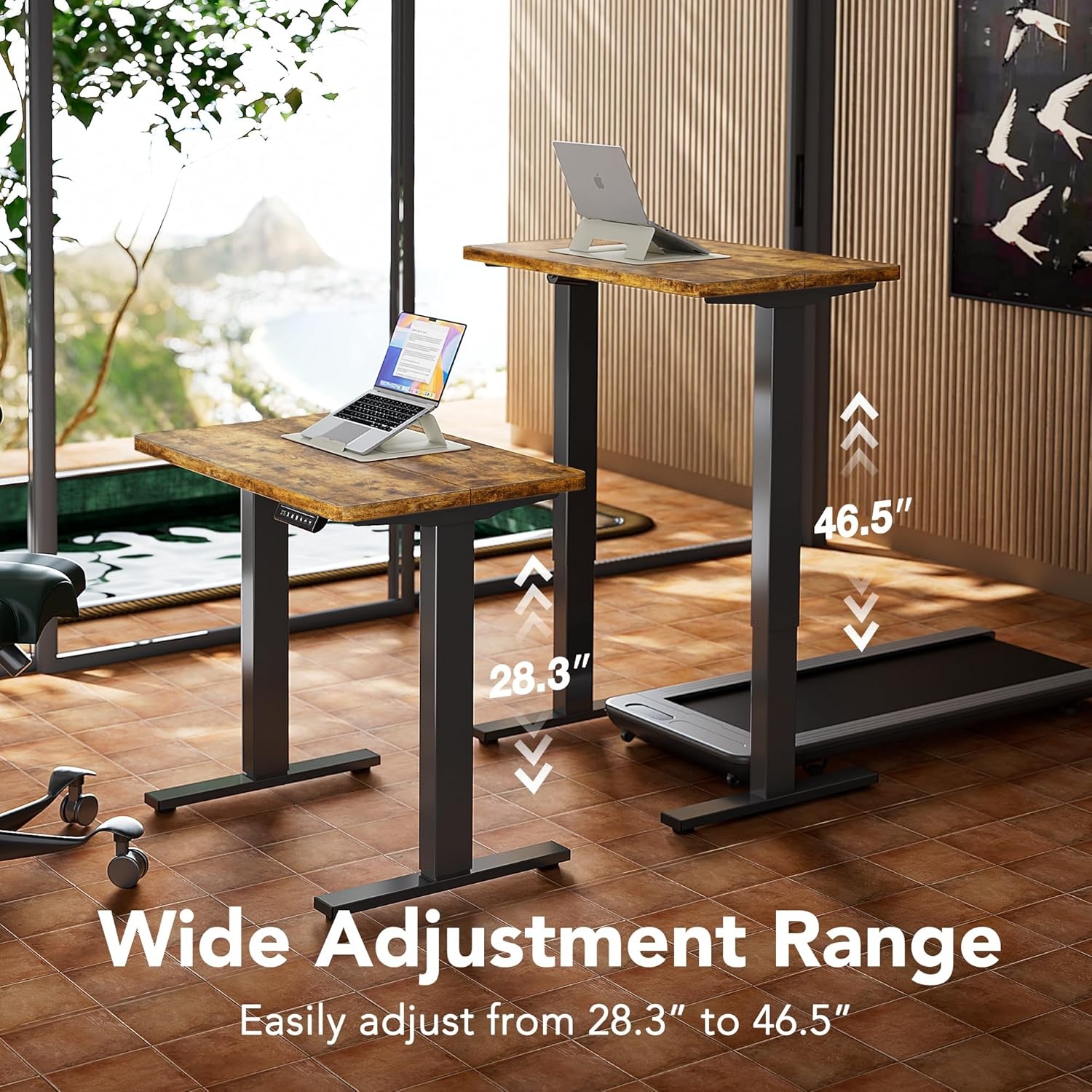 image:imageHUANUO 55 x 28 inch Electric Standing Desk Adjustable Height 4 Memory Height Settings Sit Stand Up Desk for Home Office amp Computer Workstation WhiteRustic Brown