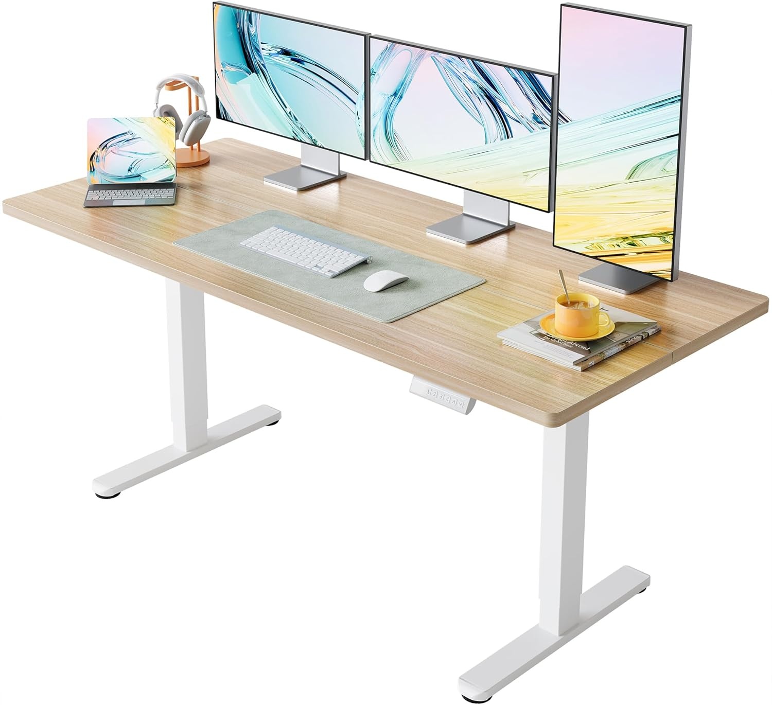 image:imageHUANUO 55 x 28 inch Electric Standing Desk Adjustable Height 4 Memory Height Settings Sit Stand Up Desk for Home Office amp Computer Workstation WhiteNatural