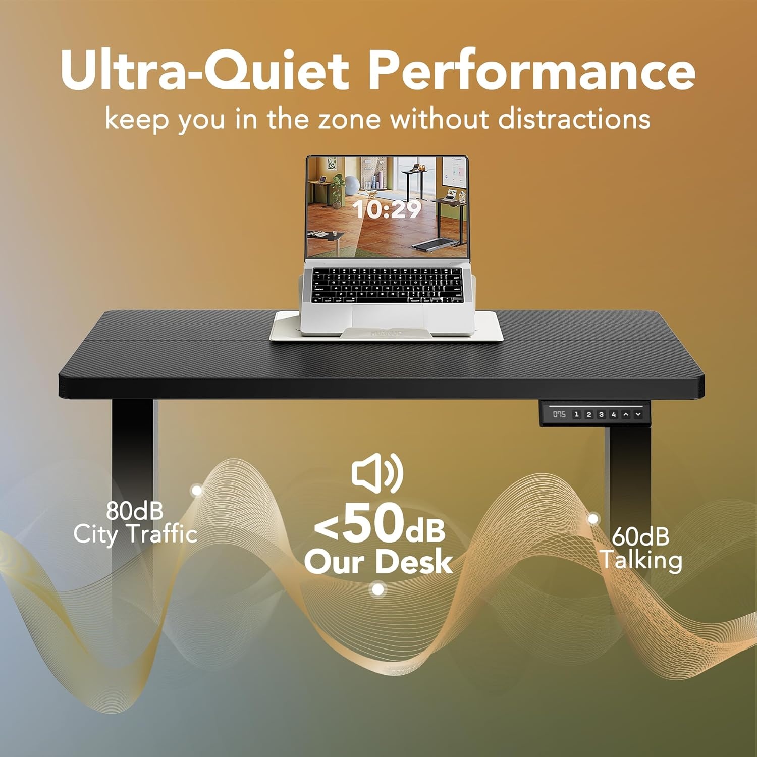 image:imageHUANUO 55 x 28 inch Electric Standing Desk Adjustable Height 4 Memory Height Settings Sit Stand Up Desk for Home Office amp Computer Workstation WhiteCarbon Fiber Black