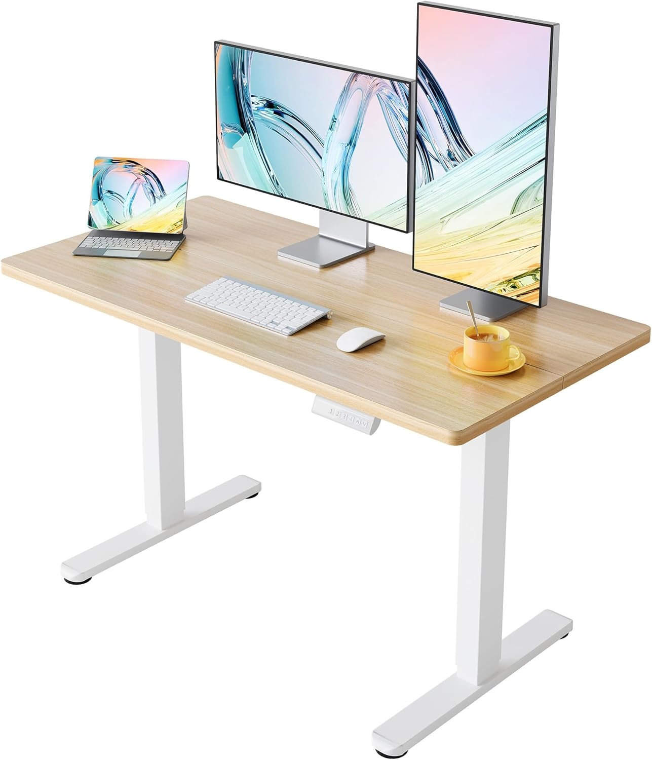 image:imageHUANUO 55 x 28 inch Electric Standing Desk Adjustable Height 4 Memory Height Settings Sit Stand Up Desk for Home Office amp Computer Workstation WhiteNatural