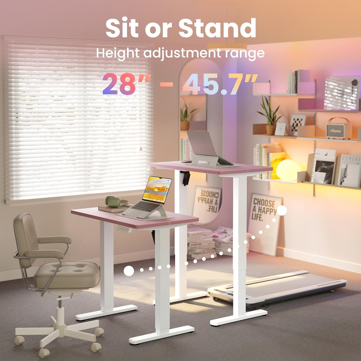 image:imageHUANUO 55 x 28 inch Electric Standing Desk Adjustable Height 4 Memory Height Settings Sit Stand Up Desk for Home Office amp Computer Workstation WhitePink