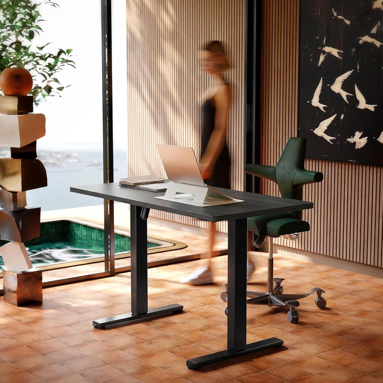 image:imageHUANUO 55 x 28 inch Electric Standing Desk Adjustable Height 4 Memory Height Settings Sit Stand Up Desk for Home Office amp Computer Workstation WhiteGrey