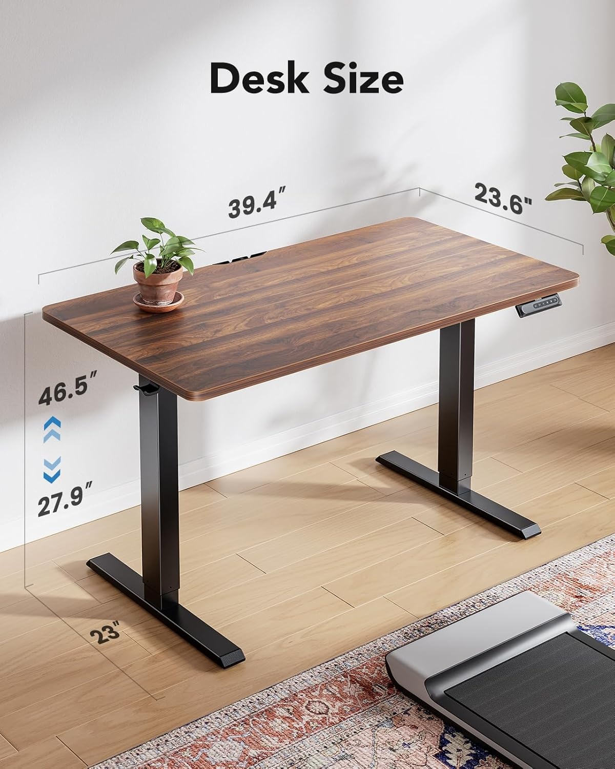image:imageHUANUO 55 x 28 inch Electric Standing Desk Adjustable Height 4 Memory Height Settings Sit Stand Up Desk for Home Office amp Computer Workstation WhiteWalnut