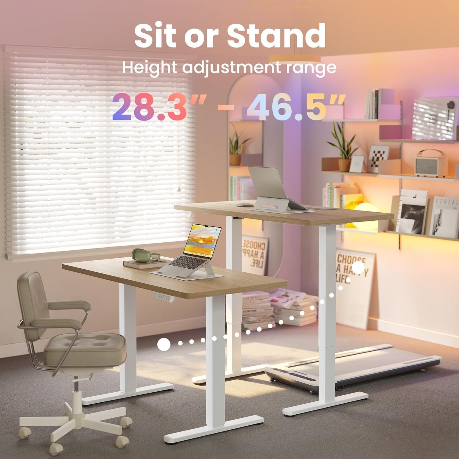 image:imageHUANUO 55 x 28 inch Electric Standing Desk Adjustable Height 4 Memory Height Settings Sit Stand Up Desk for Home Office amp Computer Workstation WhiteNatural
