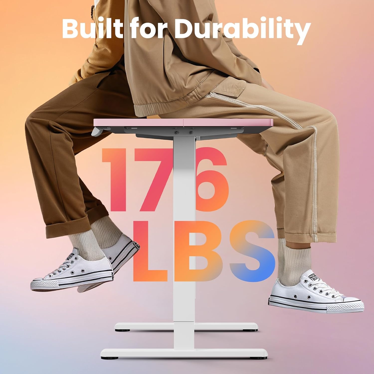 image:imageHUANUO 55 x 28 inch Electric Standing Desk Adjustable Height 4 Memory Height Settings Sit Stand Up Desk for Home Office amp Computer Workstation WhitePink