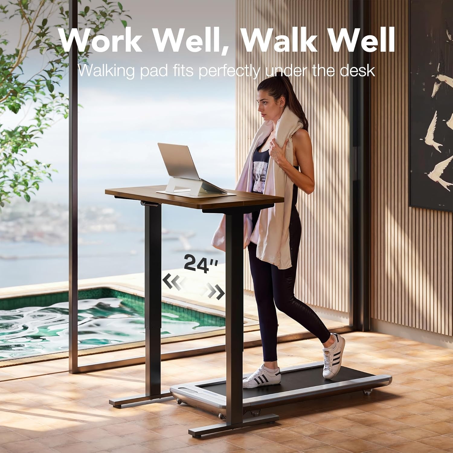 image:imageHUANUO 55 x 28 inch Electric Standing Desk Adjustable Height 4 Memory Height Settings Sit Stand Up Desk for Home Office amp Computer Workstation WhiteWalnut