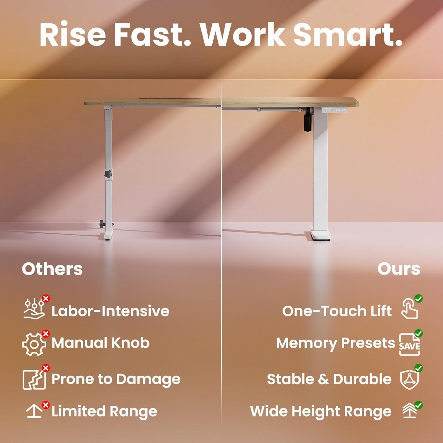image:imageHUANUO 55 x 28 inch Electric Standing Desk Adjustable Height 4 Memory Height Settings Sit Stand Up Desk for Home Office amp Computer Workstation WhiteNatural