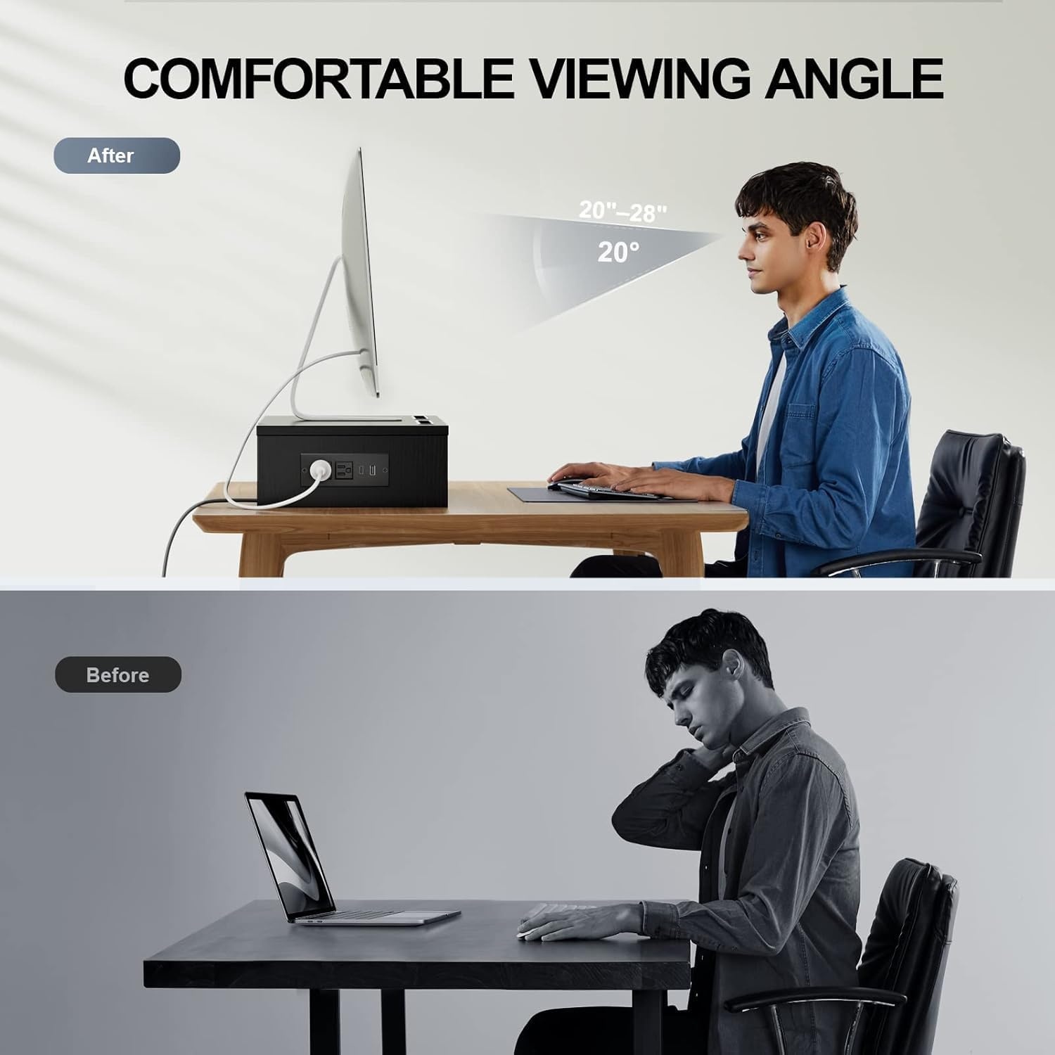 image:imageHUANUO Dual Monitor Stand Monitor Stand with USB ports Adjustable Length and Angle Dual monitor riser w Desktop Socket Monitor Stand Riser for PC Computer Laptop Black