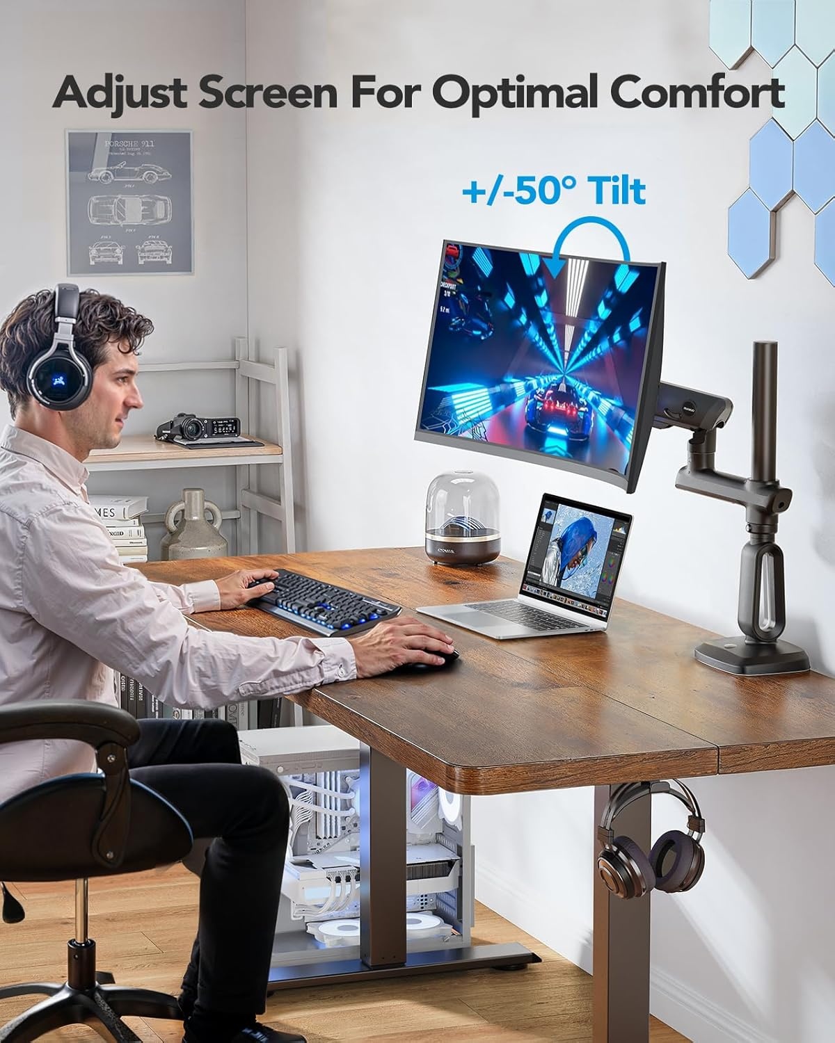 image:imageHUANUO Heavy Duty Monitor Arm for Ultrawide Screens up to 57 Holds 40 lbs Aluminum Ultrawide Single Monitor Stand with 291 Max Height Fully Adjustable Desk Mount Max VESA 100x100mmNonRGB