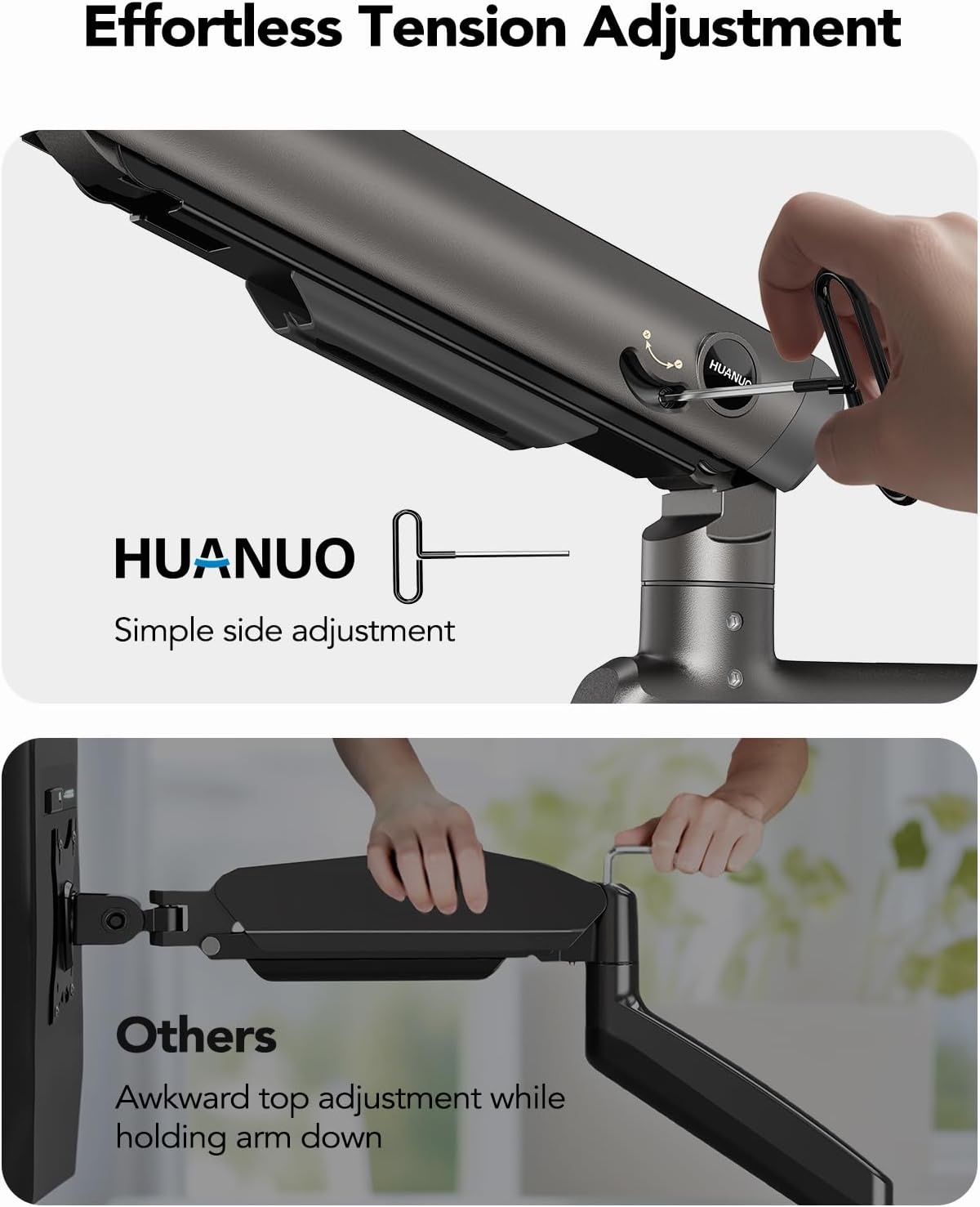 image:imageHUANUO Heavy Duty Monitor Arm for Ultrawide Screens up to 57 Holds 40 lbs Aluminum Ultrawide Single Monitor Stand with 291 Max Height Fully Adjustable Desk Mount Max VESA 100x100mmNonRGB