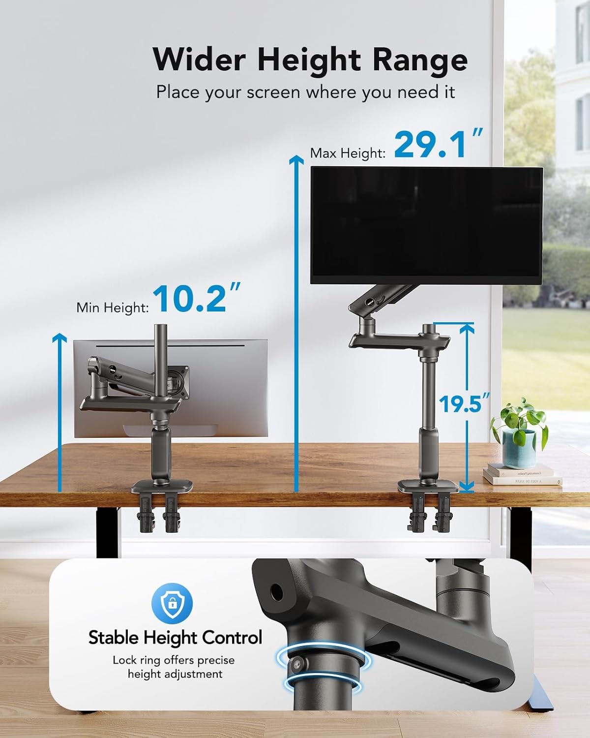 image:imageHUANUO Heavy Duty Monitor Arm for Ultrawide Screens up to 57 Holds 40 lbs Aluminum Ultrawide Single Monitor Stand with 291 Max Height Fully Adjustable Desk Mount Max VESA 100x100mmNonRGB
