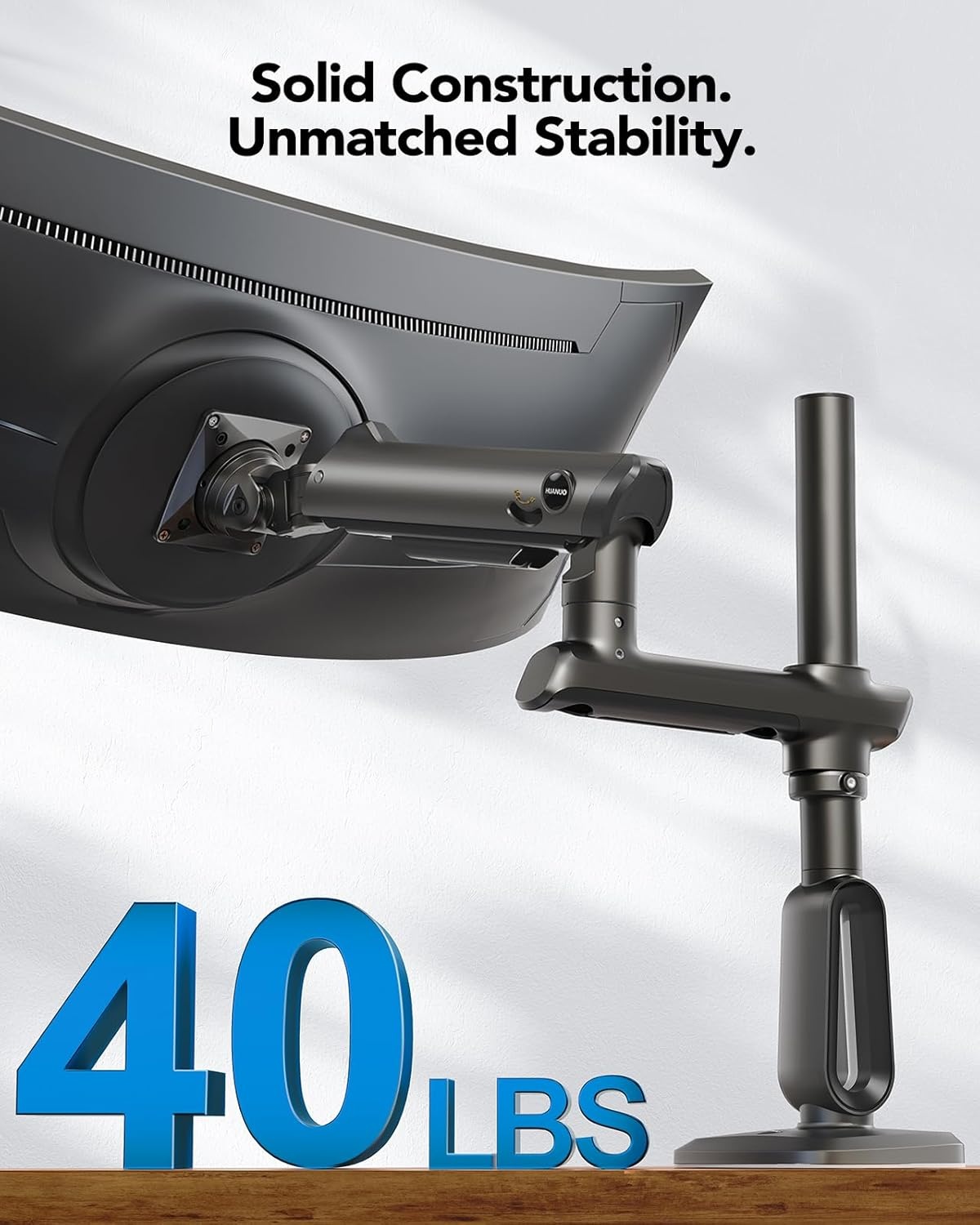 image:imageHUANUO Heavy Duty Monitor Arm for Ultrawide Screens up to 57 Holds 40 lbs Aluminum Ultrawide Single Monitor Stand with 291 Max Height Fully Adjustable Desk Mount Max VESA 100x100mmNonRGB