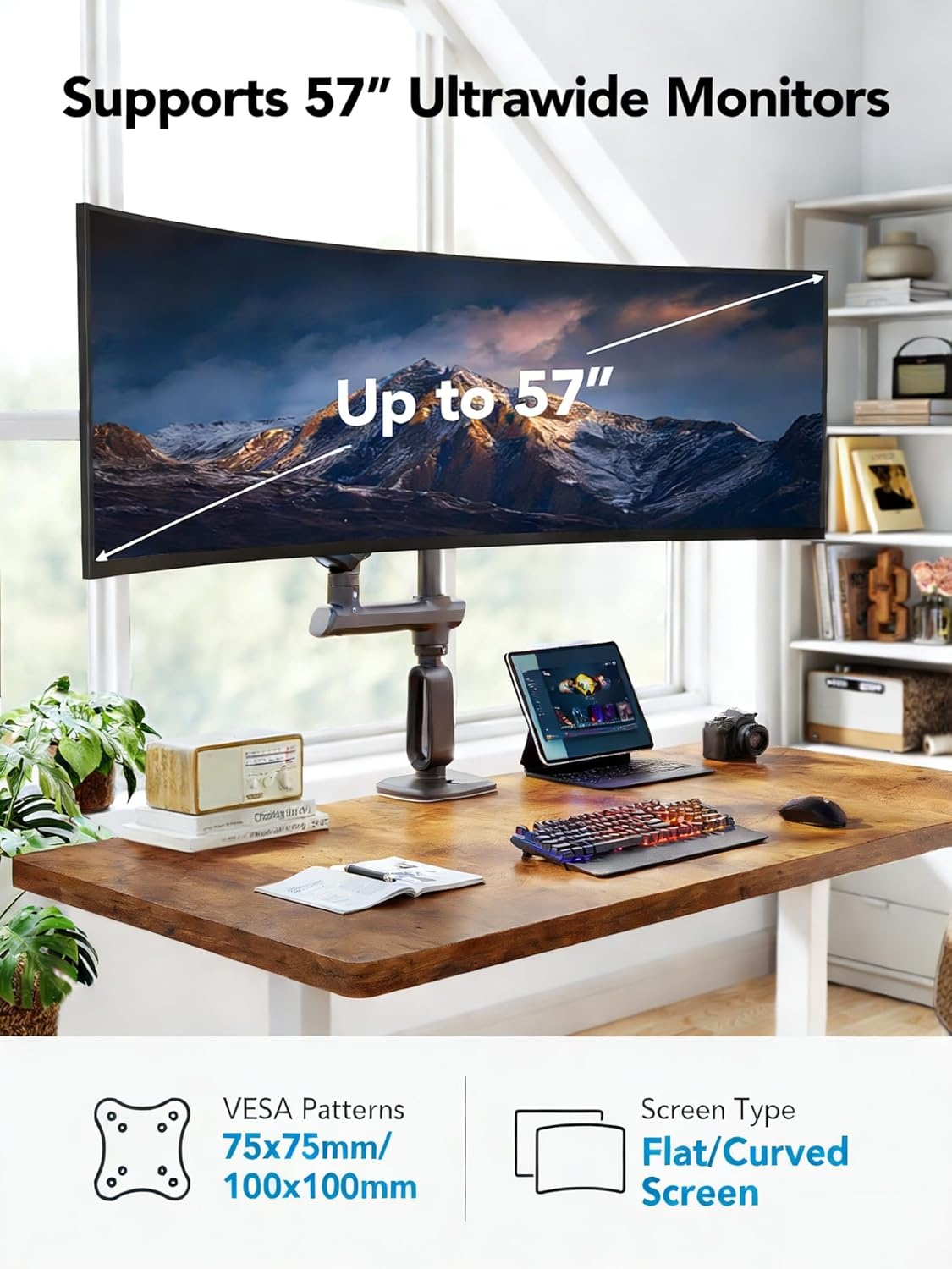 image:imageHUANUO Heavy Duty Monitor Arm for Ultrawide Screens up to 57 Holds 40 lbs Aluminum Ultrawide Single Monitor Stand with 291 Max Height Fully Adjustable Desk Mount Max VESA 100x100mmNonRGB