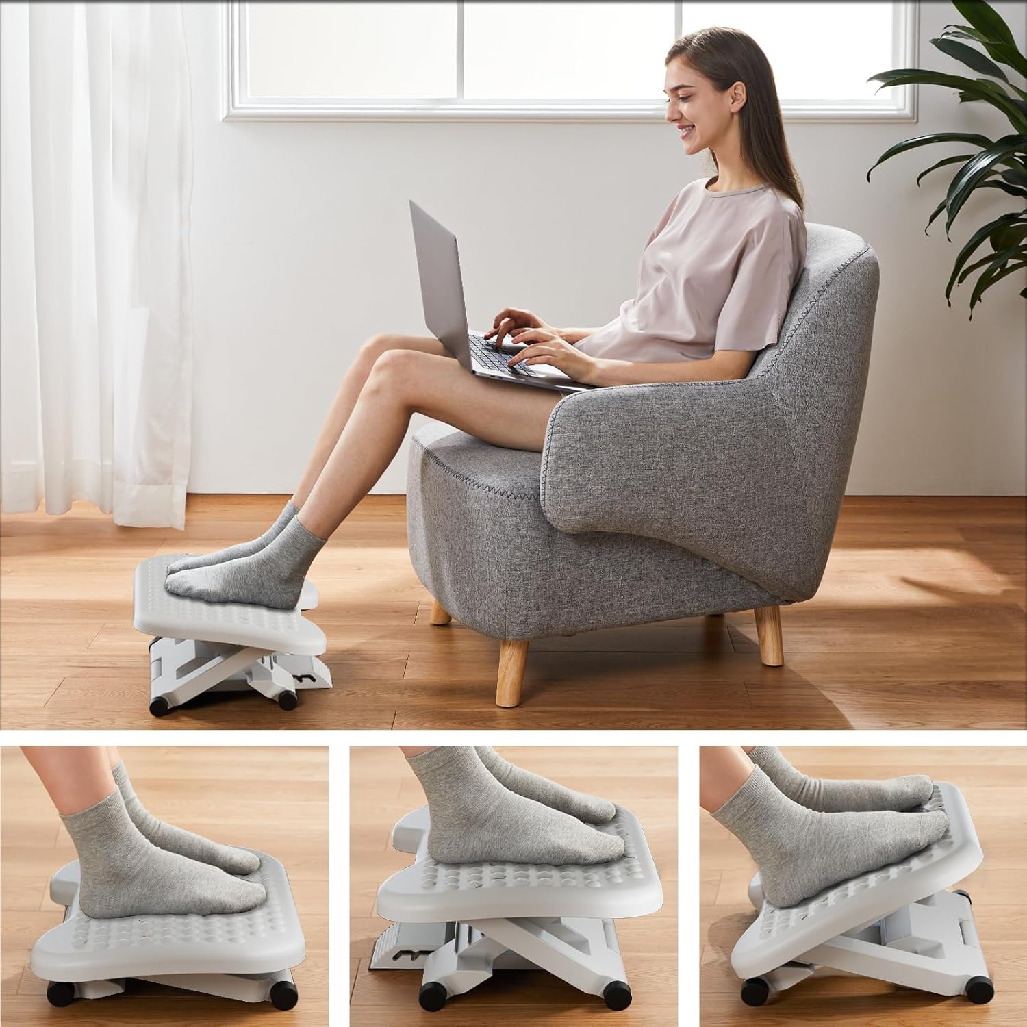 image:imageHUANUO Office Workstation Set 2Piece Set Electric Standing Desk 48 inch WhiteFoot Rest for Under Desk at Work with Massage