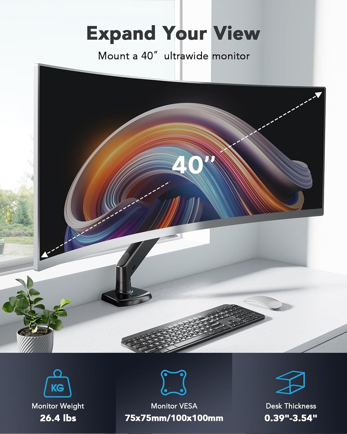 image:imageHUANUO Office Workstation Set 2Piece Set Standing Desk Black Monitor Arm for Max 40 inch Screen