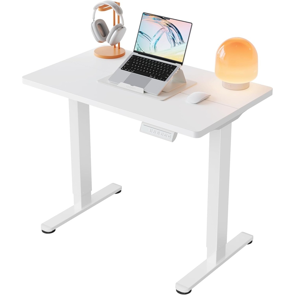 image:imageHUANUO 55 x 28 inch Electric Standing Desk Adjustable Height 4 Memory Height Settings Sit Stand Up Desk for Home Office amp Computer Workstation WhiteWhite