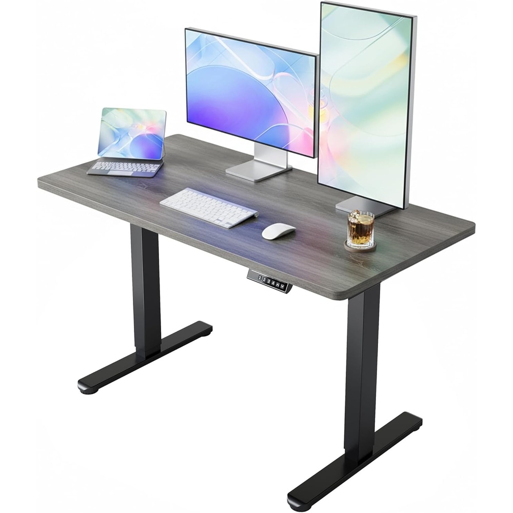 image:imageHUANUO 55 x 28 inch Electric Standing Desk Adjustable Height 4 Memory Height Settings Sit Stand Up Desk for Home Office amp Computer Workstation WhiteGrey