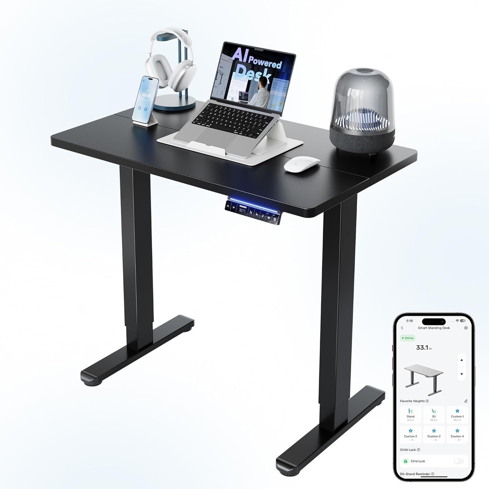 image:imageHUANUO 55 x 28 inch Electric Standing Desk Adjustable Height 4 Memory Height Settings Sit Stand Up Desk for Home Office amp Computer Workstation WhiteBlack