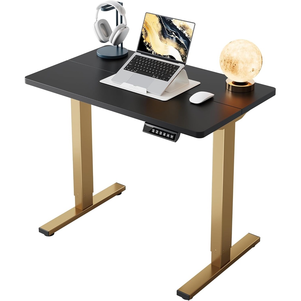 image:imageHUANUO 55 x 28 inch Electric Standing Desk Adjustable Height 4 Memory Height Settings Sit Stand Up Desk for Home Office amp Computer Workstation WhiteBlackgold Frame