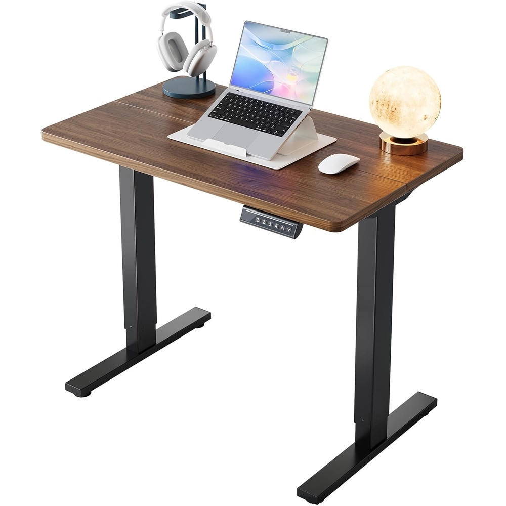 image:imageHUANUO 55 x 28 inch Electric Standing Desk Adjustable Height 4 Memory Height Settings Sit Stand Up Desk for Home Office amp Computer Workstation WhiteWalnut