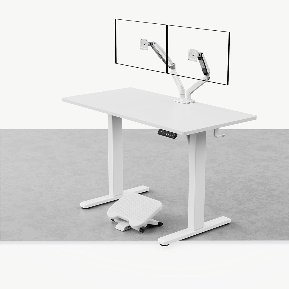 image:imageHUANUO Office Workstation Set 2Piece Set Electric Standing Desk 48 inch WhiteFoot Rest for Under Desk at Work with Massage