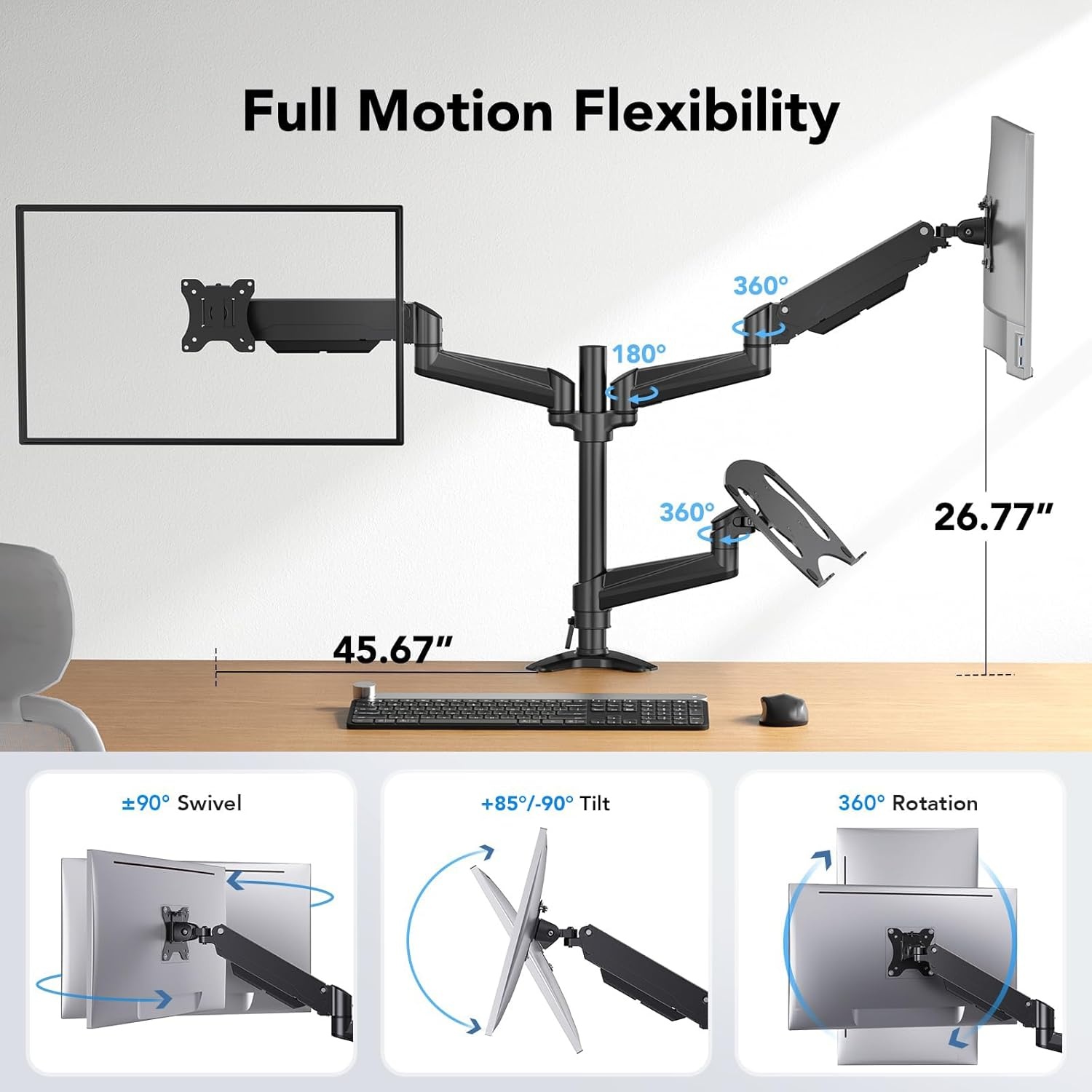 image:imageHUANUO Dual Monitor and Laptop Mount for Max 32 Monitor and 17 Laptop Adjustable Arm with Tilt Swivel and Rotation Dual Monitor and Notebook Stand with VESA Bracket 75100 mm