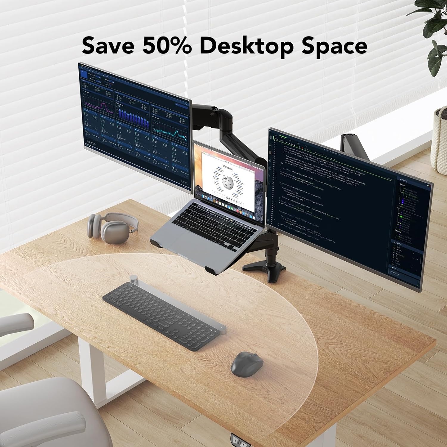 image:imageHUANUO Dual Monitor and Laptop Mount for Max 32 Monitor and 17 Laptop Adjustable Arm with Tilt Swivel and Rotation Dual Monitor and Notebook Stand with VESA Bracket 75100 mm