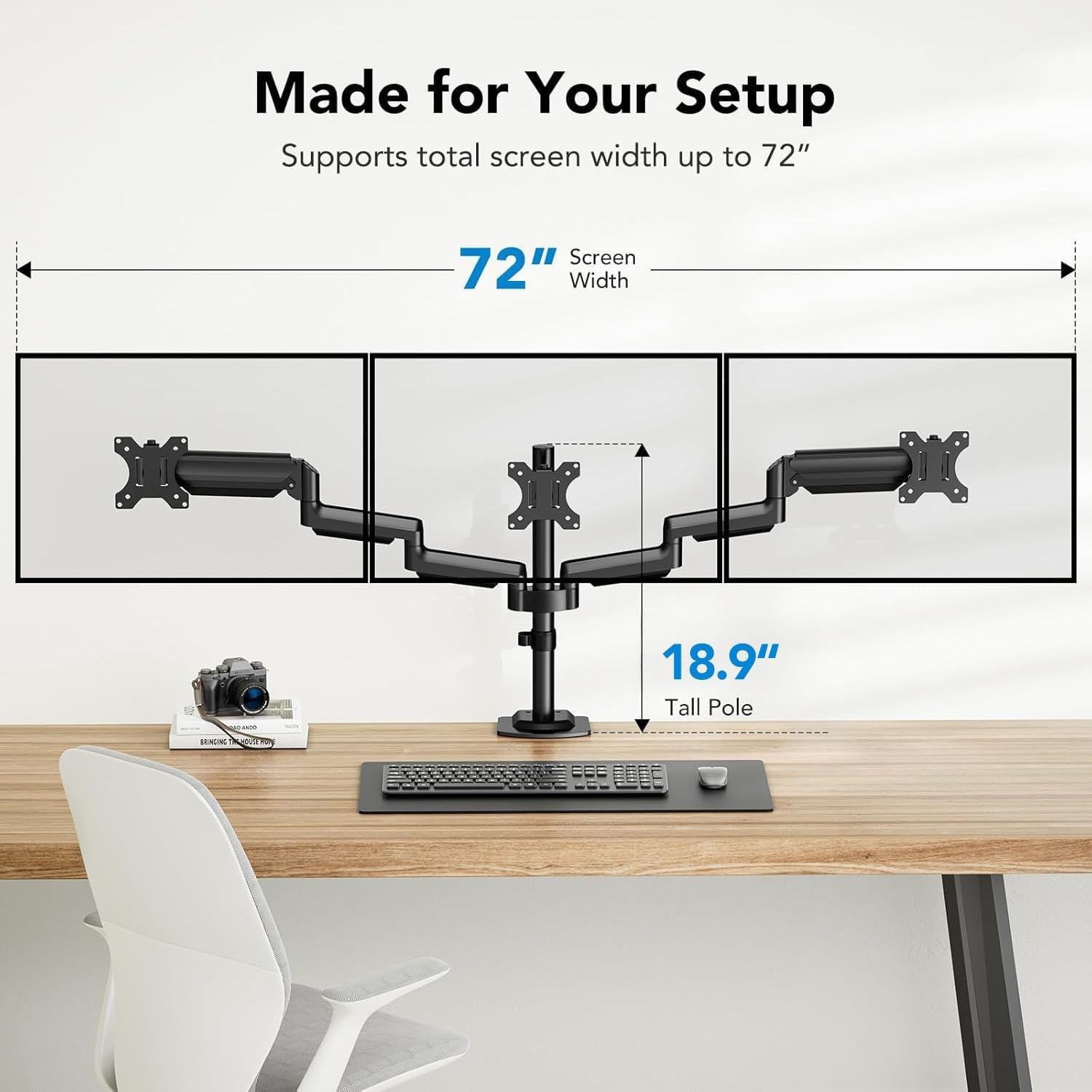 image:imageHUANUO Triple Monitor Mount for 1327 inch Computer Screens Gaming 3 Monitor Desk Mount with Arm Holds 198lbs Triple Monitors Stand with Tilt Swivel Rotation VESA 75x75 100x100mm
