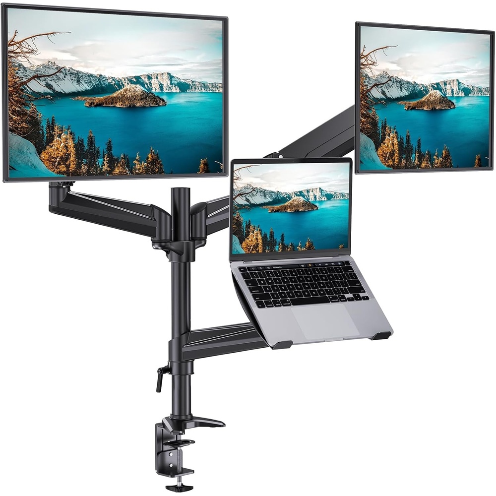 image:imageHUANUO Dual Monitor and Laptop Mount for Max 32 Monitor and 17 Laptop Adjustable Arm with Tilt Swivel and Rotation Dual Monitor and Notebook Stand with VESA Bracket 75100 mm