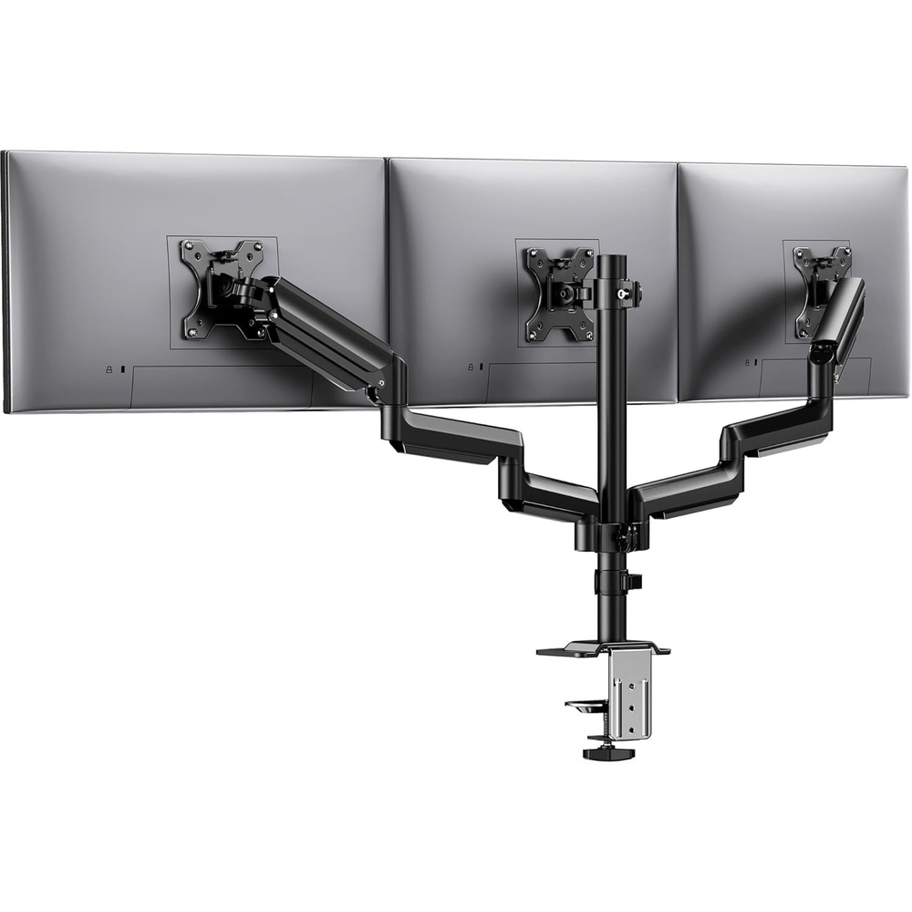 image:imageHUANUO Triple Monitor Mount for 1327 inch Computer Screens Gaming 3 Monitor Desk Mount with Arm Holds 198lbs Triple Monitors Stand with Tilt Swivel Rotation VESA 75x75 100x100mm