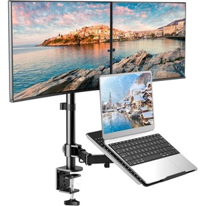 image:imageHUANUO Laptop Mount Height Adjustable Dual Monitor Mount with Laptop Keyboard Tray Fit Two 13 to 27 Inch Flat Curved Computer Screens and 10 to 17 Inch Notebooks