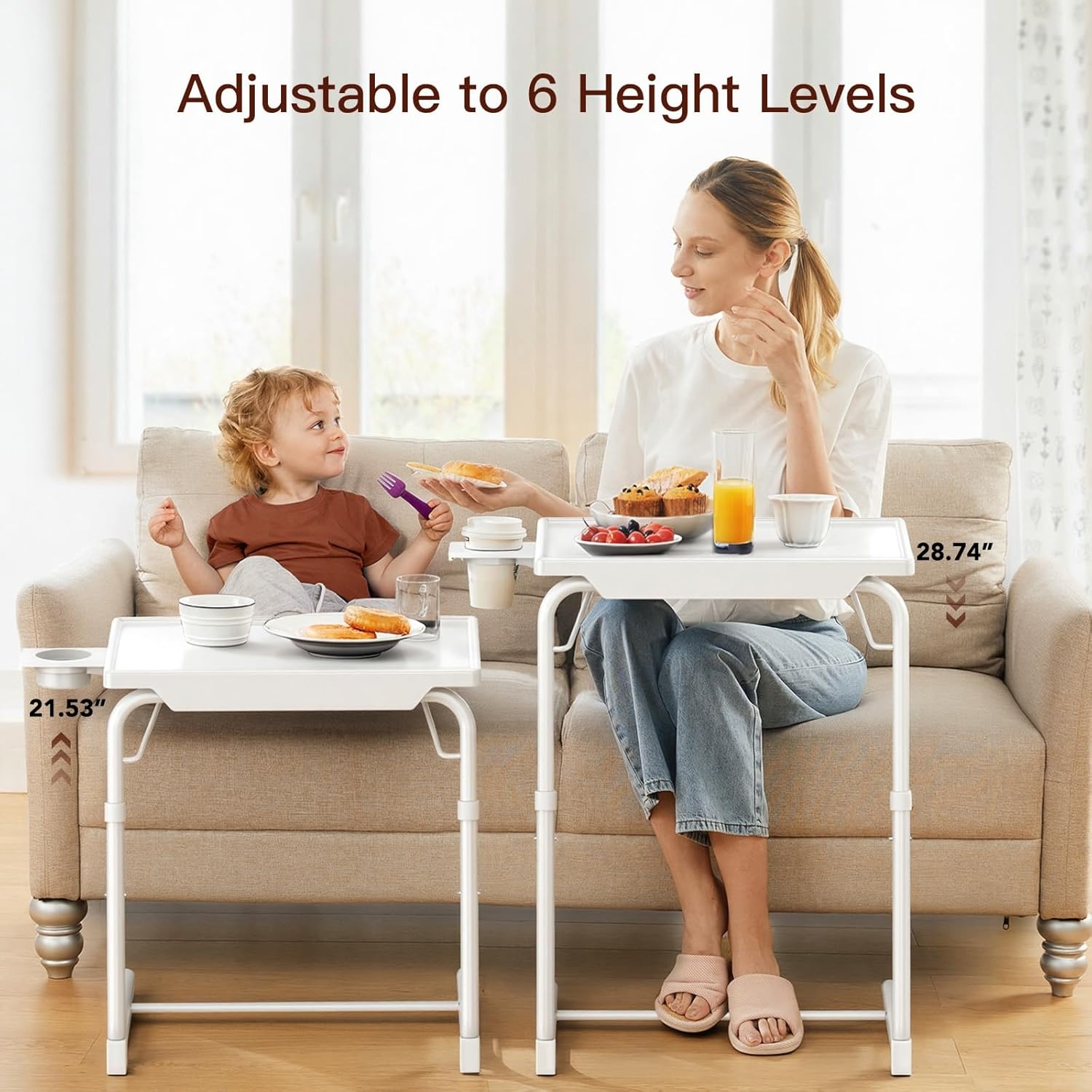 image:imageHUANUO Adjustable TV Tray Foldable TV Tray Table with 6 Height amp 3 Tilt Angle Adjustments TV Dinner Tray with Cup Holder for Couch Bed Sofa and Chair BlackWhite