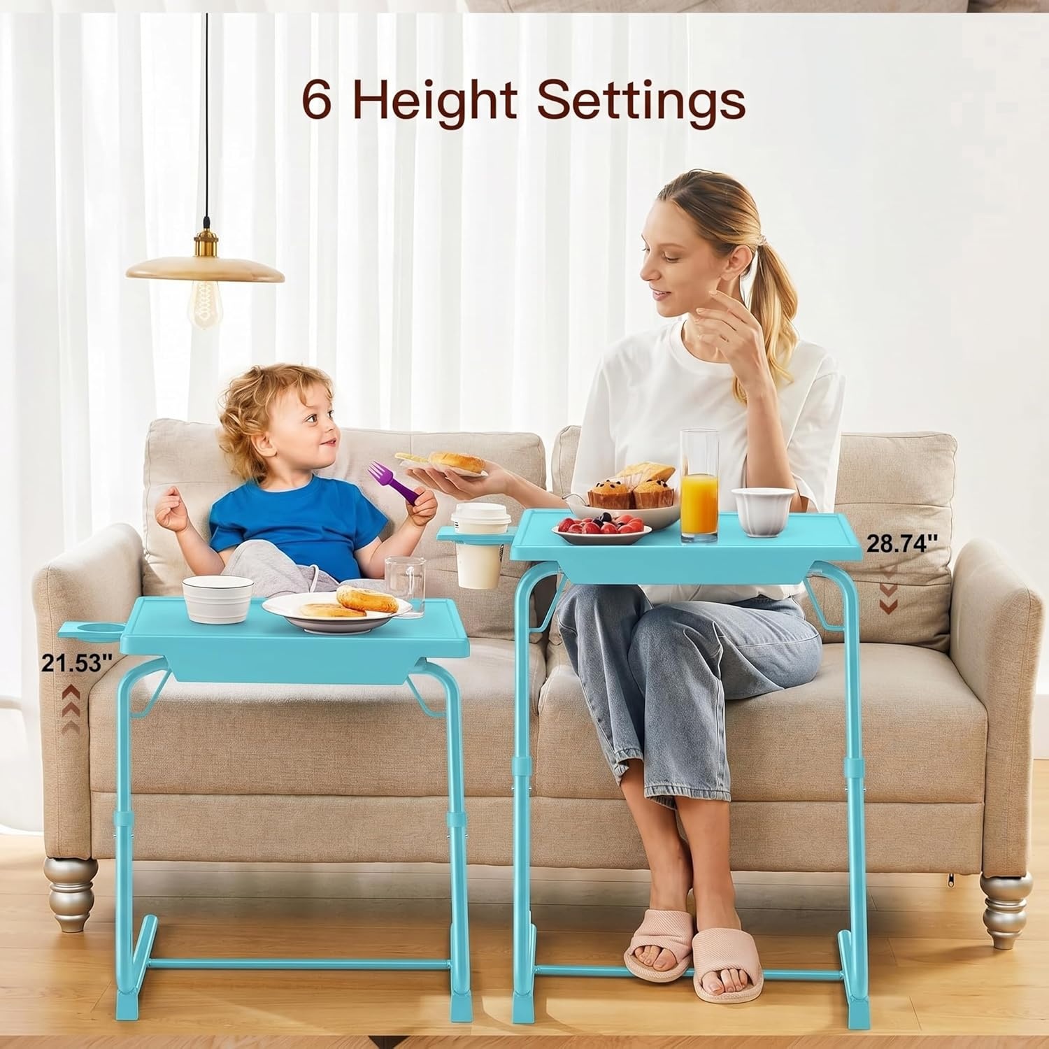 image:imageHUANUO Adjustable TV Tray Foldable TV Tray Table with 6 Height amp 3 Tilt Angle Adjustments TV Dinner Tray with Cup Holder for Couch Bed Sofa and Chair BlackAzure