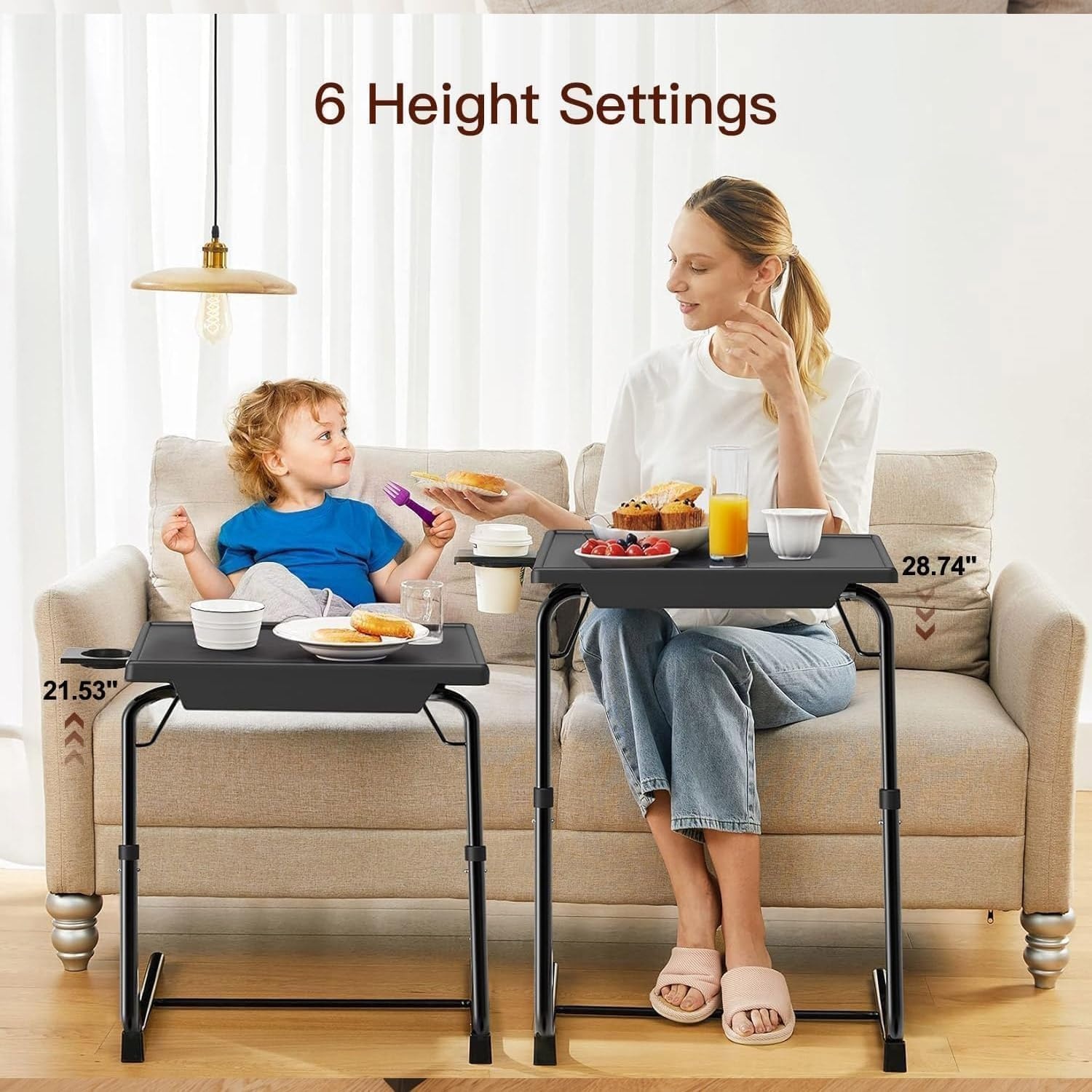 image:imageHUANUO Adjustable TV Tray Foldable TV Tray Table with 6 Height amp 3 Tilt Angle Adjustments TV Dinner Tray with Cup Holder for Couch Bed Sofa and Chair BlackBlack