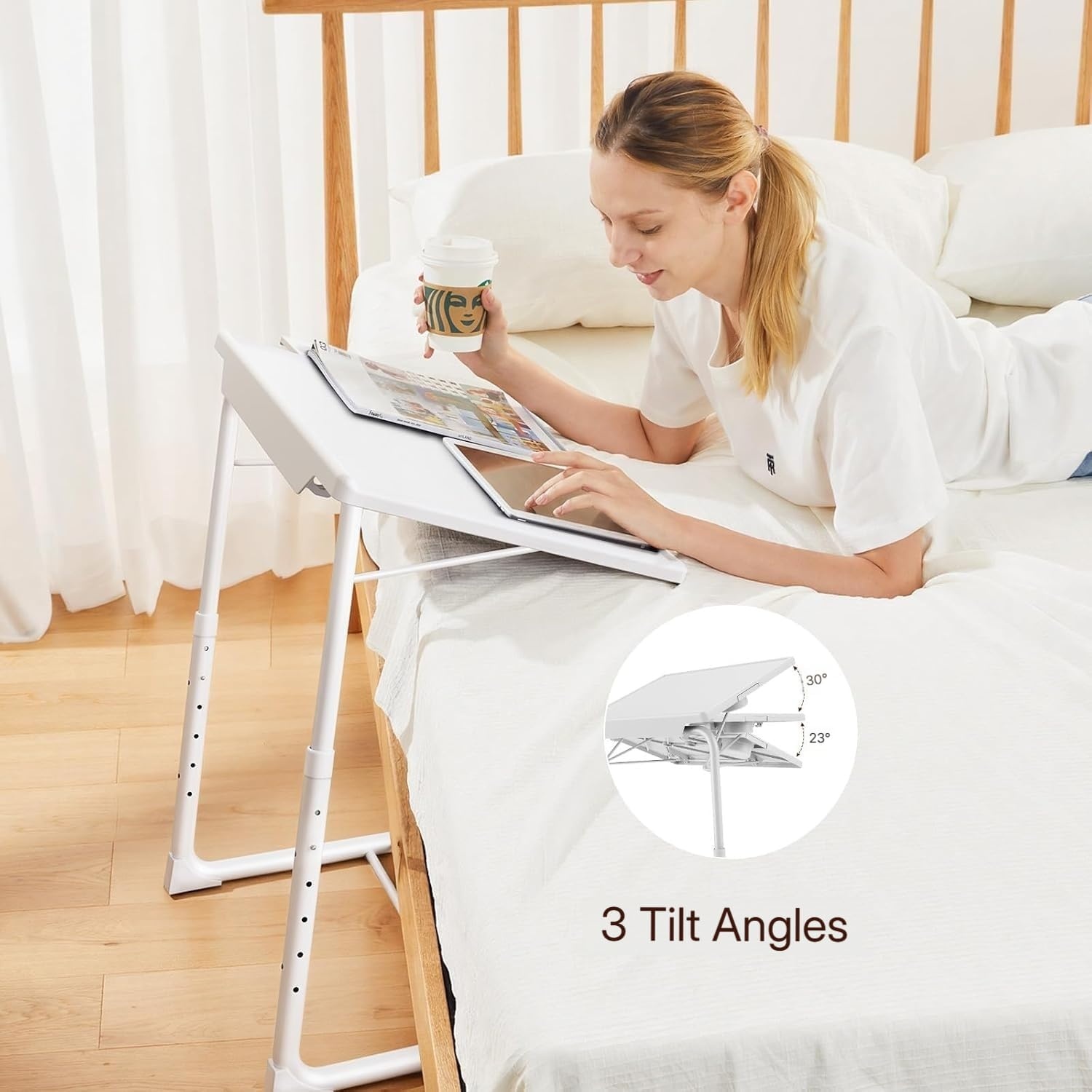 image:imageHUANUO Adjustable TV Tray Foldable TV Tray Table with 6 Height amp 3 Tilt Angle Adjustments TV Dinner Tray with Cup Holder for Couch Bed Sofa and Chair BlackWhite
