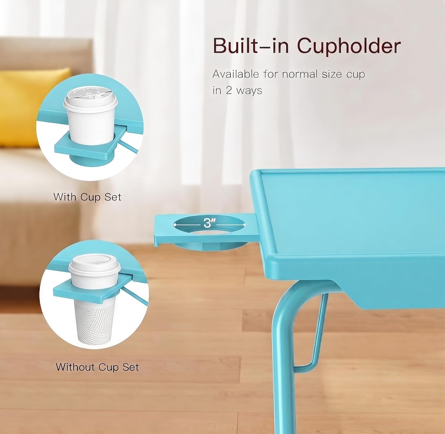 image:imageHUANUO Adjustable TV Tray Foldable TV Tray Table with 6 Height amp 3 Tilt Angle Adjustments TV Dinner Tray with Cup Holder for Couch Bed Sofa and Chair BlackAzure