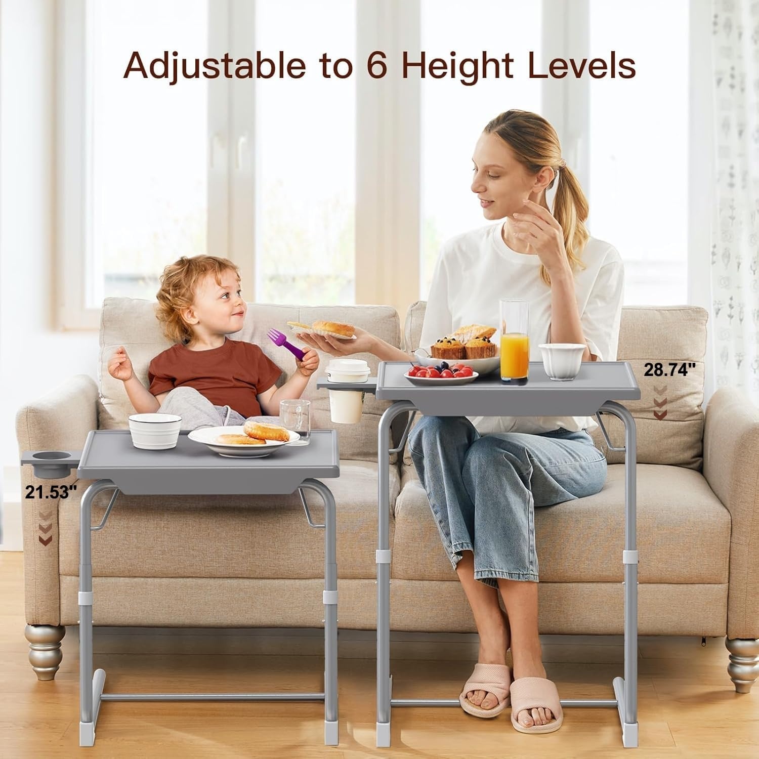 image:imageHUANUO Adjustable TV Tray Foldable TV Tray Table with 6 Height amp 3 Tilt Angle Adjustments TV Dinner Tray with Cup Holder for Couch Bed Sofa and Chair BlackGrey