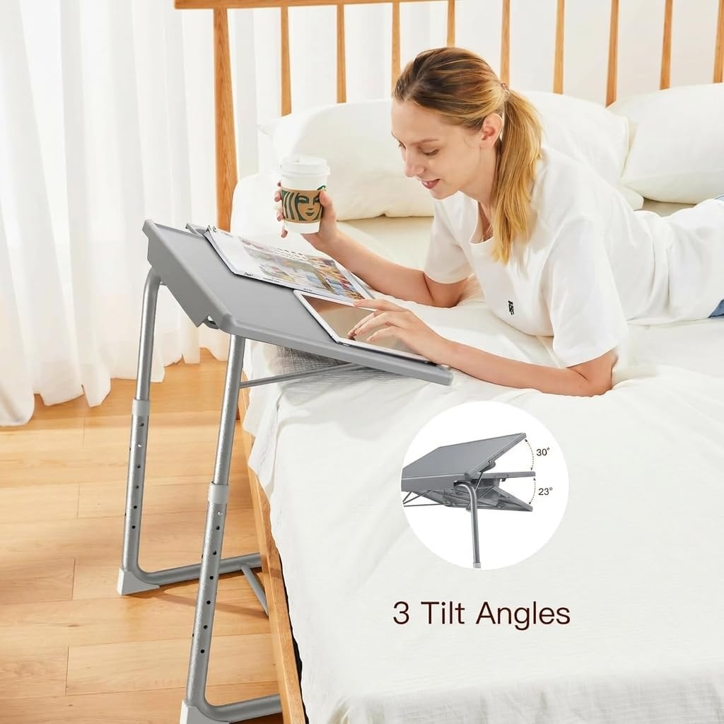 image:imageHUANUO Adjustable TV Tray Foldable TV Tray Table with 6 Height amp 3 Tilt Angle Adjustments TV Dinner Tray with Cup Holder for Couch Bed Sofa and Chair BlackGrey