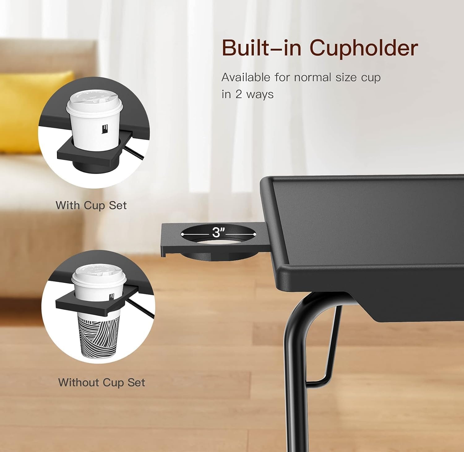 image:imageHUANUO Adjustable TV Tray Foldable TV Tray Table with 6 Height amp 3 Tilt Angle Adjustments TV Dinner Tray with Cup Holder for Couch Bed Sofa and Chair BlackBlack