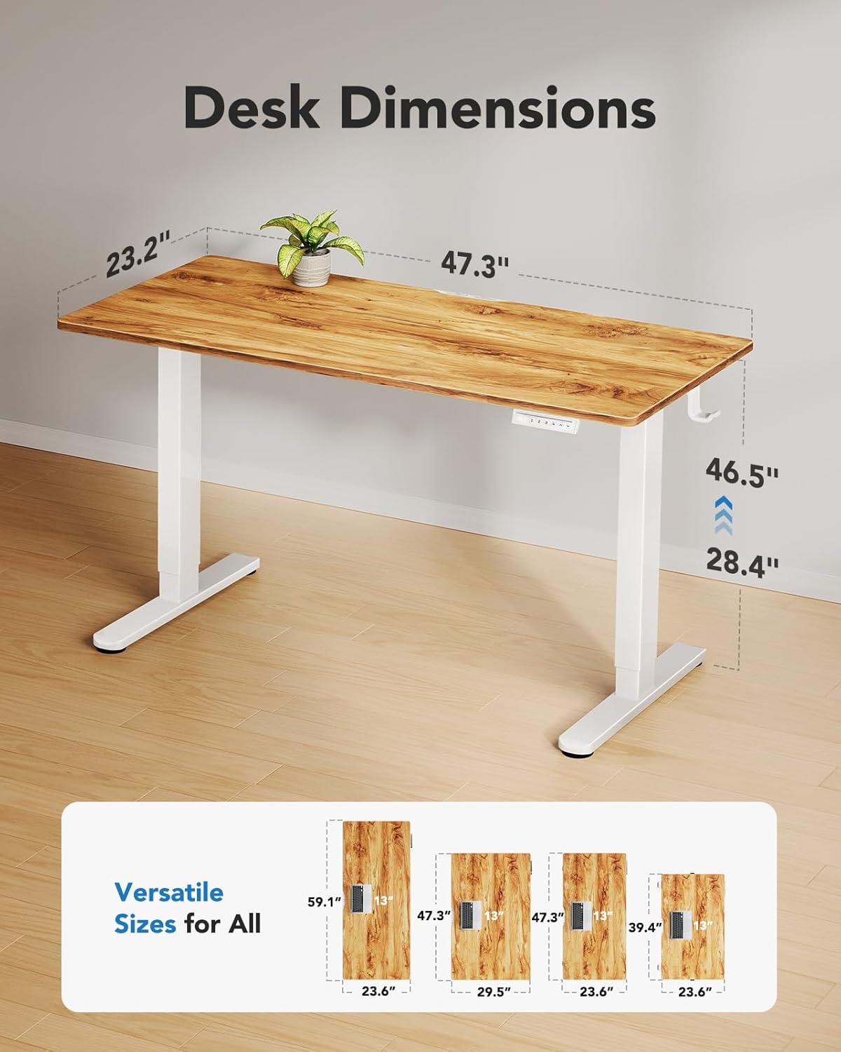 image:imageHUANUO Electric Standing Desk Whole Piece Desktop Adjustable Height Computer Desk 4 Height Memory Settings Sit Stand Up Desk for Home Office 48 x 24 WhiteLight Vintage