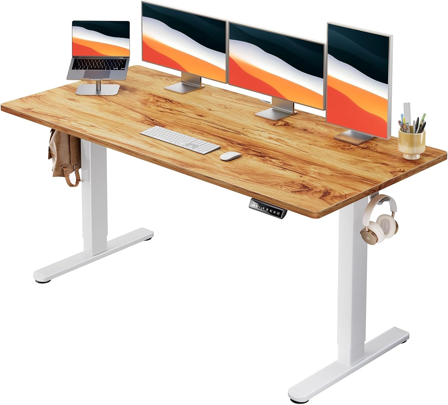 image:imageHUANUO Electric Standing Desk Whole Piece Desktop Adjustable Height Computer Desk 4 Height Memory Settings Sit Stand Up Desk for Home Office 48 x 24 WhiteLight Vintage