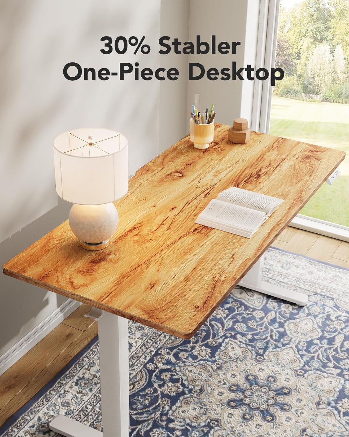 image:imageHUANUO Electric Standing Desk Whole Piece Desktop Adjustable Height Computer Desk 4 Height Memory Settings Sit Stand Up Desk for Home Office 48 x 24 WhiteLight Vintage