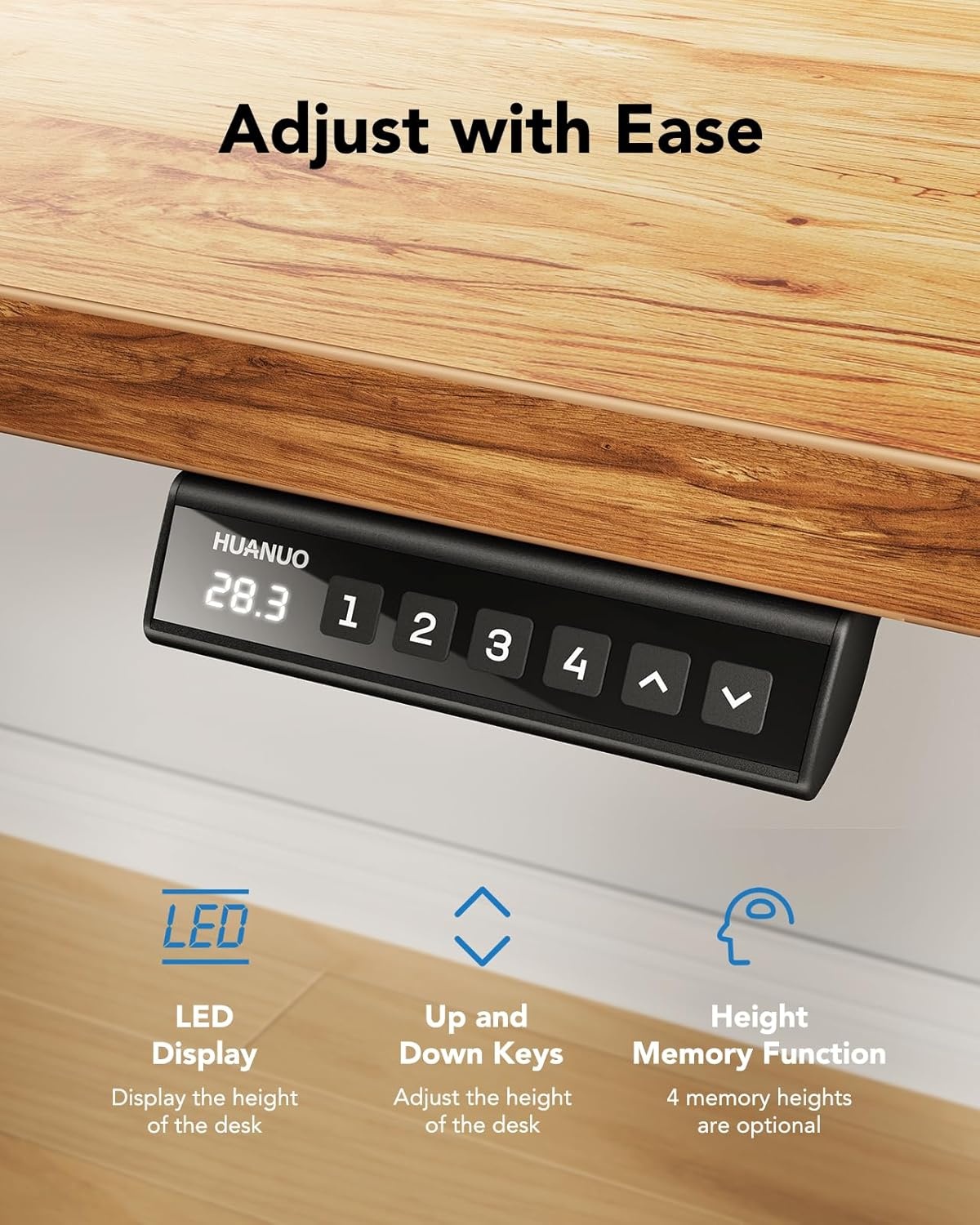 image:imageHUANUO Electric Standing Desk Whole Piece Desktop Adjustable Height Computer Desk 4 Height Memory Settings Sit Stand Up Desk for Home Office 48 x 24 WhiteLight Vintage