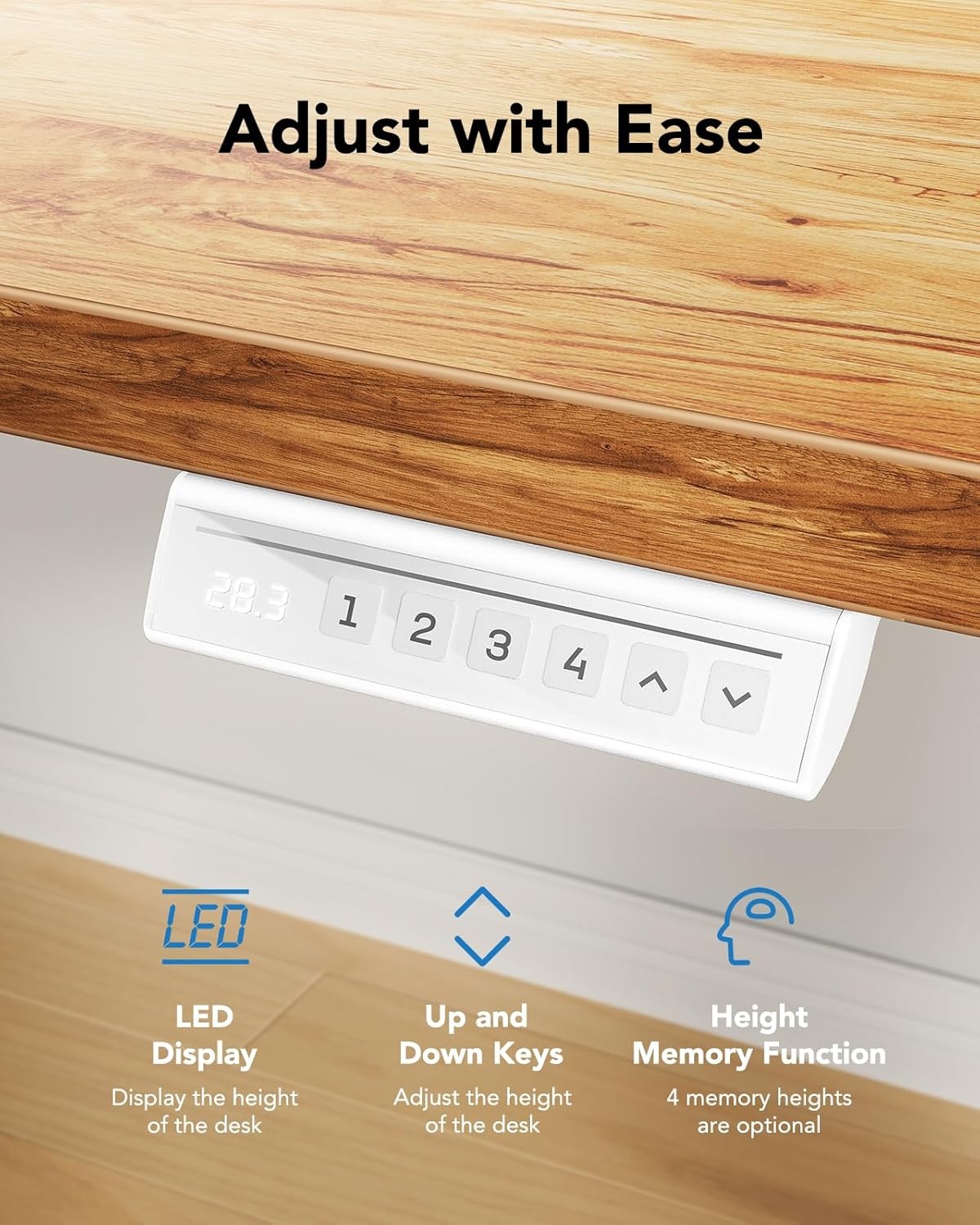 image:imageHUANUO Electric Standing Desk Whole Piece Desktop Adjustable Height Computer Desk 4 Height Memory Settings Sit Stand Up Desk for Home Office 48 x 24 WhiteLight Vintage